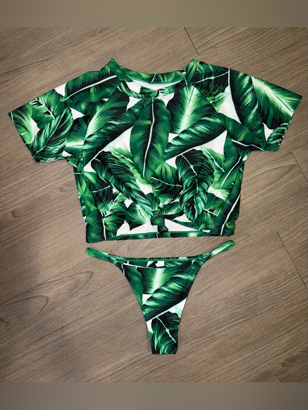 DONATING SOON- Tropical Leaf Print Women's Swim Shirt and Thong